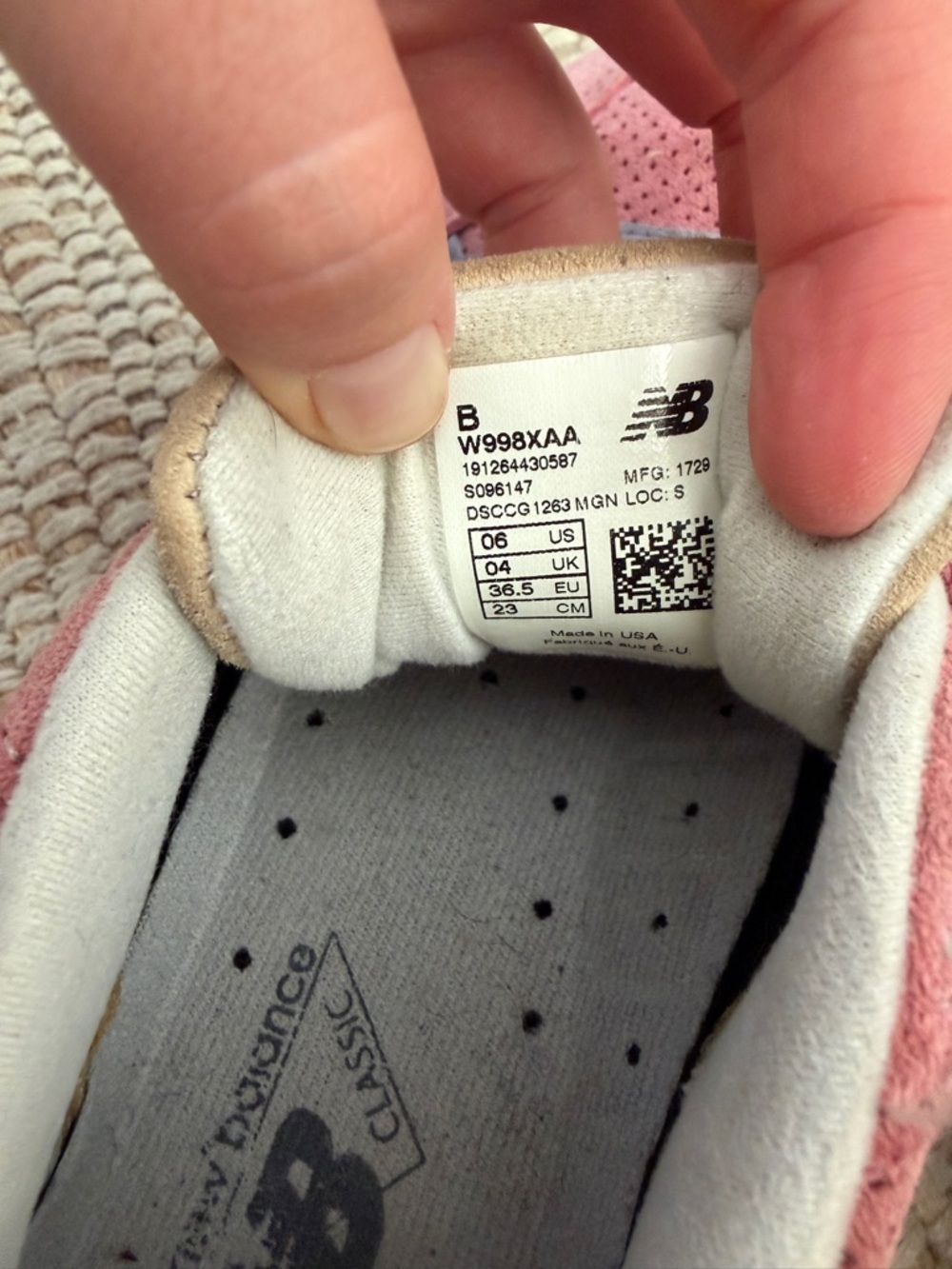 New Balance 998 W998XAA Pink Suede Sneakers Women’s Size 6 – Made in USA - Picture 7 of 8